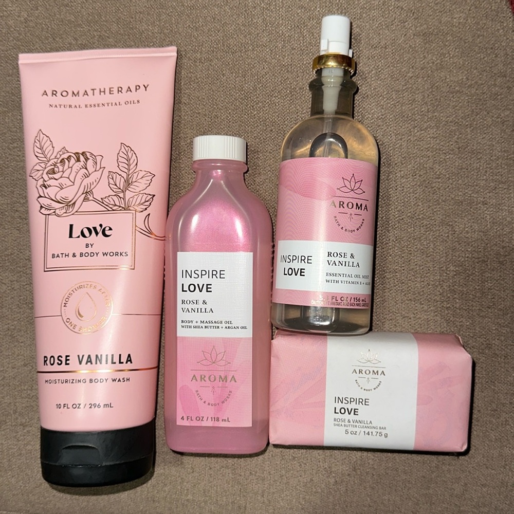 BBW 4 pc aromatherapy Rose + Vanilla set